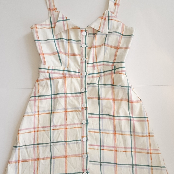 WAYF Summer Plaid Linen-Blend Checkered Button-Down Dress  S - Picture 2 of 10